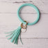 Rainbery Multiful Tassel Keychain Enamel PU Leather O Key Chain Monogram Circle Wristlet Keychain For Women Girls - menochic